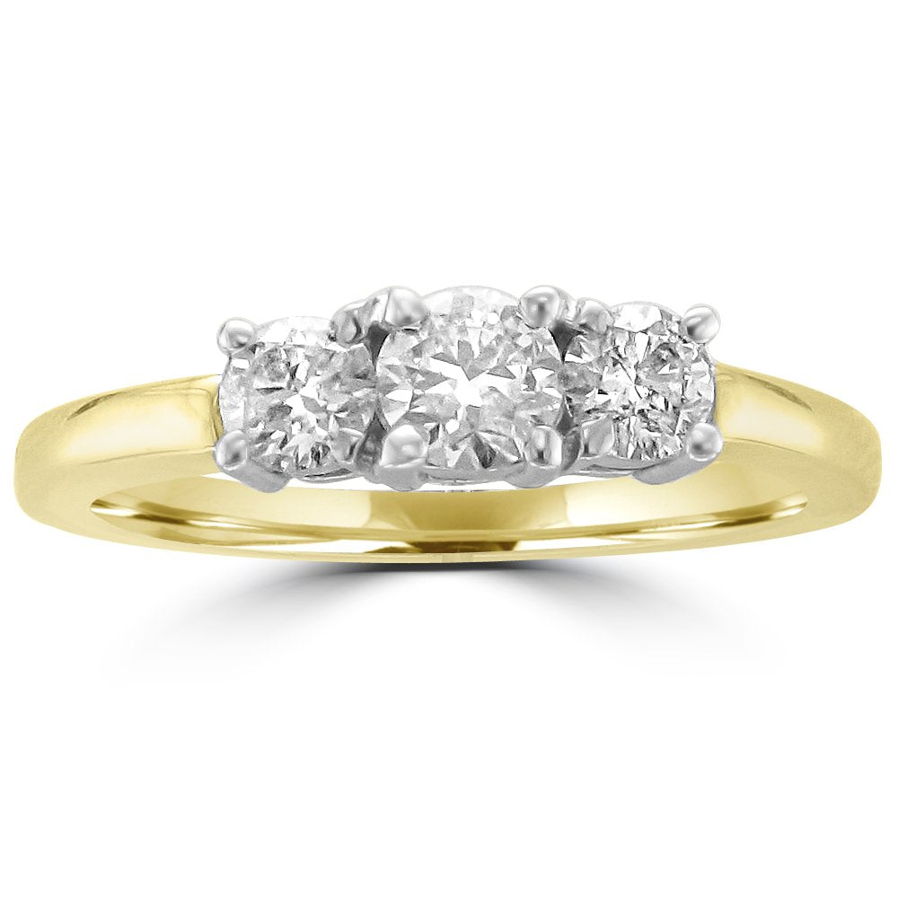 14KT Two-Tone Gold 3/4 CTW Diamond 3 Stone Ring 4,4.5,5,5.5,6,6.5,7,7.5,8,8.5,9