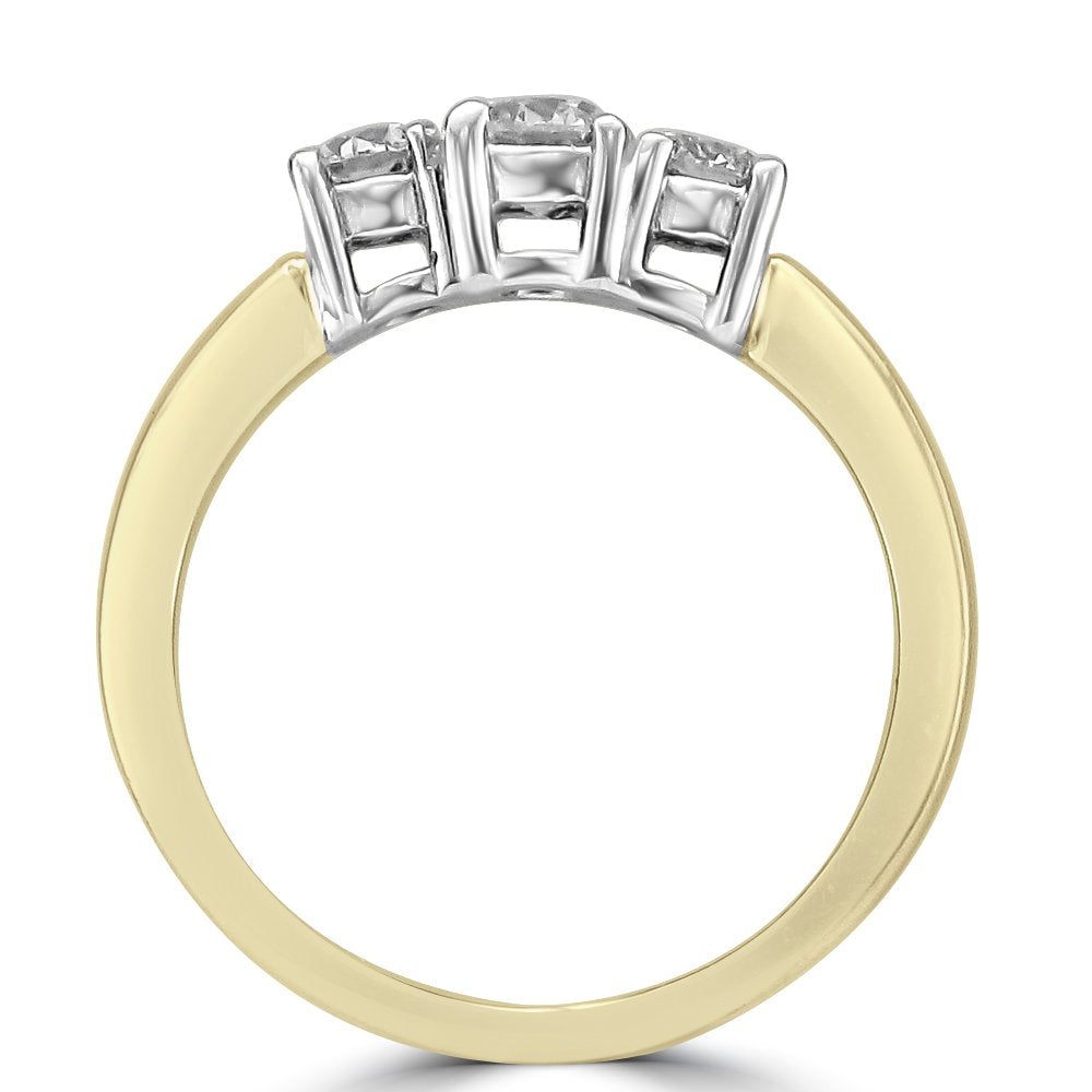 14KT Two-Tone Gold 3/4 CTW Diamond 3 Stone Ring 4,4.5,5,5.5,6,6.5,7,7.5,8,8.5,9