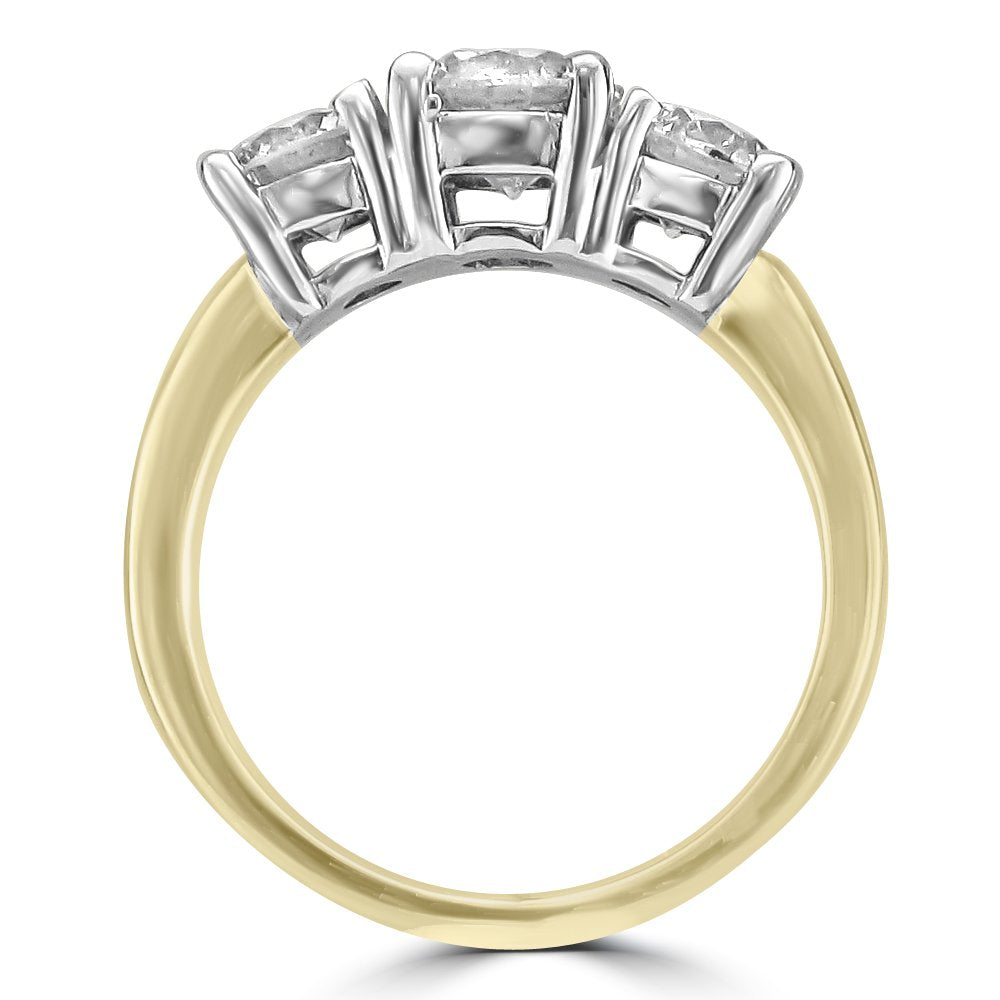 14KT Two-Tone Gold 1 1/2 CTW Diamond 3 Stone Ring 4,4.5,5,5.5,6,6.5,7,7.5,8,8.5,9