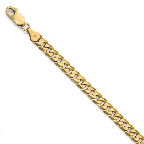 MEN'S 14KT YELLOW GOLD 6.1MM SOLID BEVELED CURB CHAIN BRACELET-2 LENGTHS 8 Inch,9 Inch