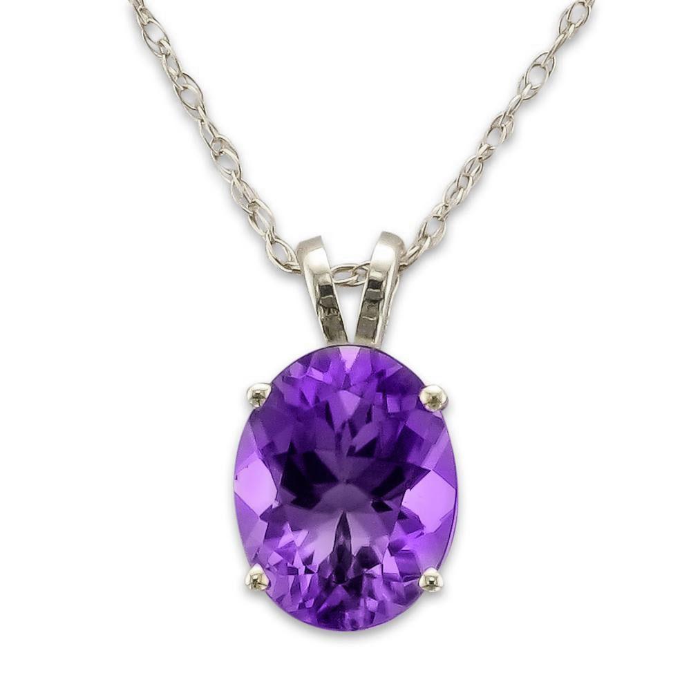 14KT GOLD 1.60 CT OVAL AMETHYST NECKLACE White