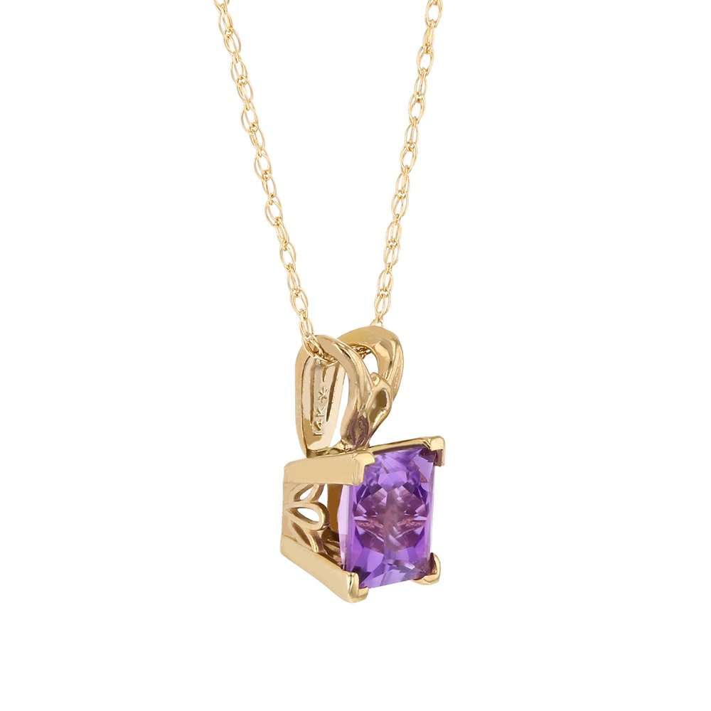 14KT YELLOW GOLD PRINCESS CUT AMETHYST NECKLACE