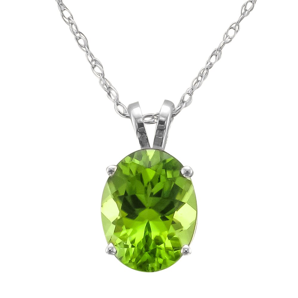 14KT WHITE GOLD 9X7 MILLIMETER OVAL PERIDOT NECKLACE