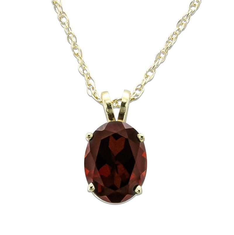 14KT GOLD OVAL GARNET SOLITAIRE NECKLACE Yellow