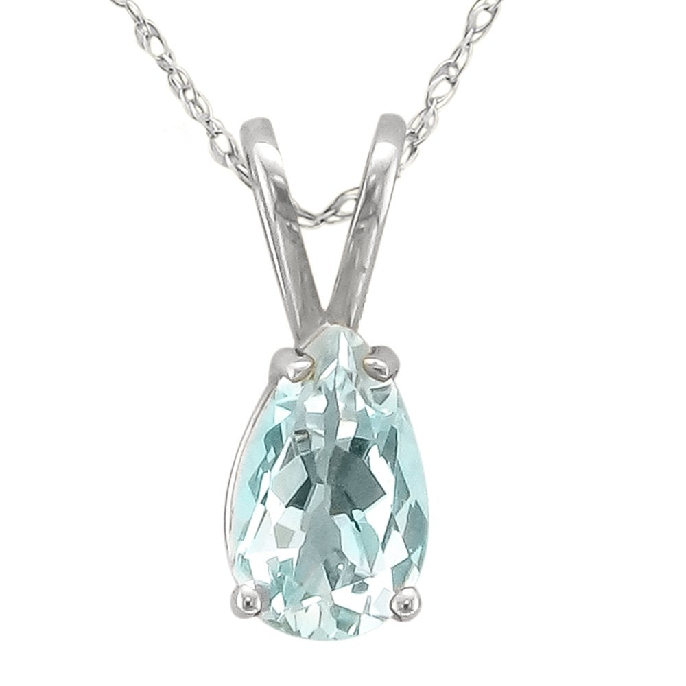 14KT GOLD PEAR SHAPE AQUAMARINE NECKLACE White Gold