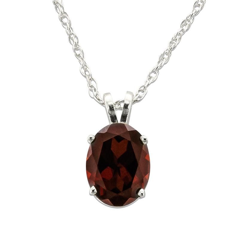 14KT GOLD OVAL GARNET SOLITAIRE NECKLACE White