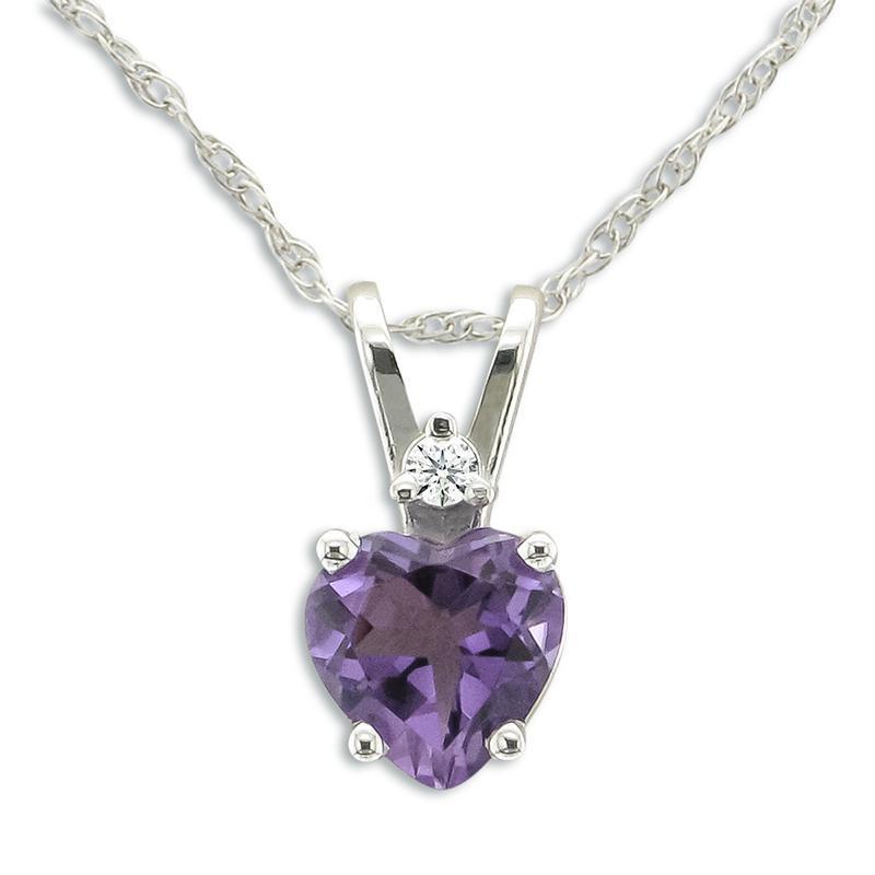 14KT GOLD 0.70 CT HEART AMETHYST AND DIAMOND NECKLACE White