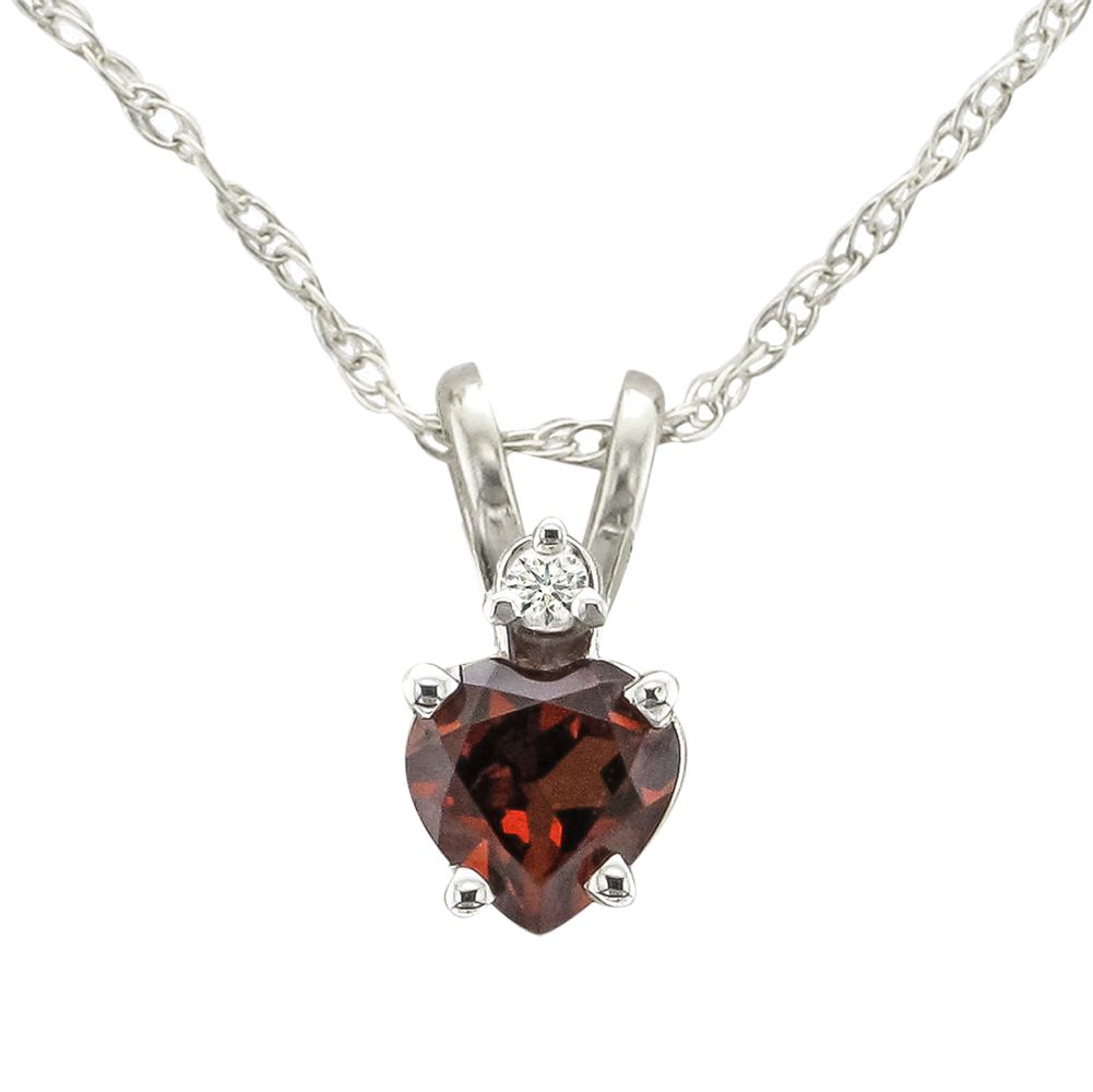 14KT GOLD HEART GARNET AND DIAMOND NECKLACE White