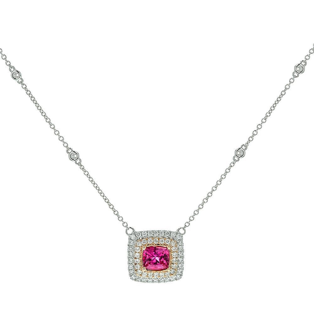 JULEVE 18KT TWO TONE PINK SAPPHIRE & DIAMOND NECKLACE
