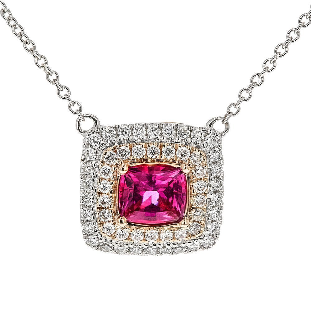 JULEVE 18KT TWO TONE PINK SAPPHIRE & DIAMOND NECKLACE