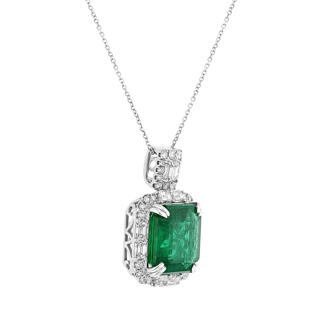 Juleve 12 CT Emerald & 2.35 CTW Diamond Halo Necklace