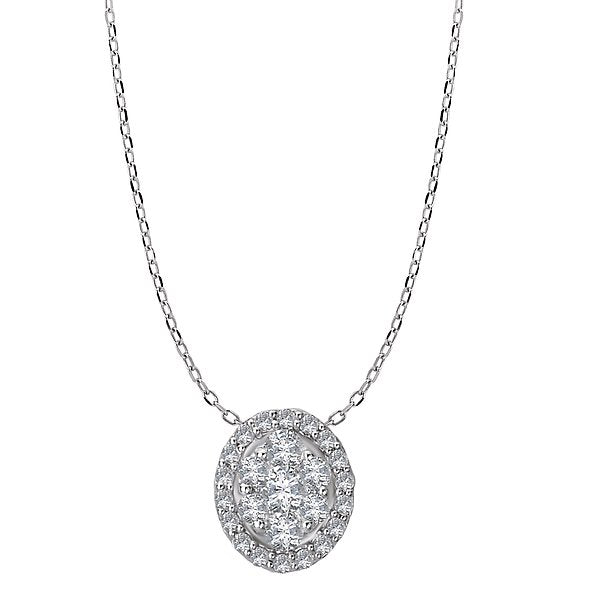 14KT White Gold 1/4 CTW Diamond Oval Cluster Halo Necklace
