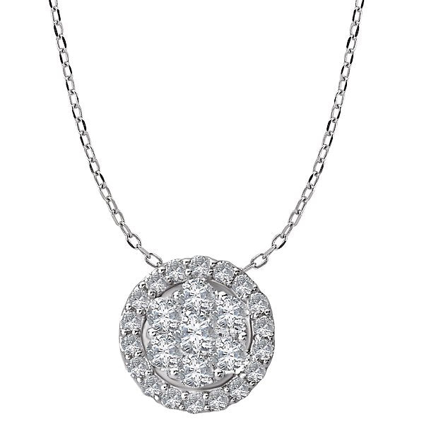 14KT White Gold 1/2 CTW Diamond Round Cluster Halo Necklace