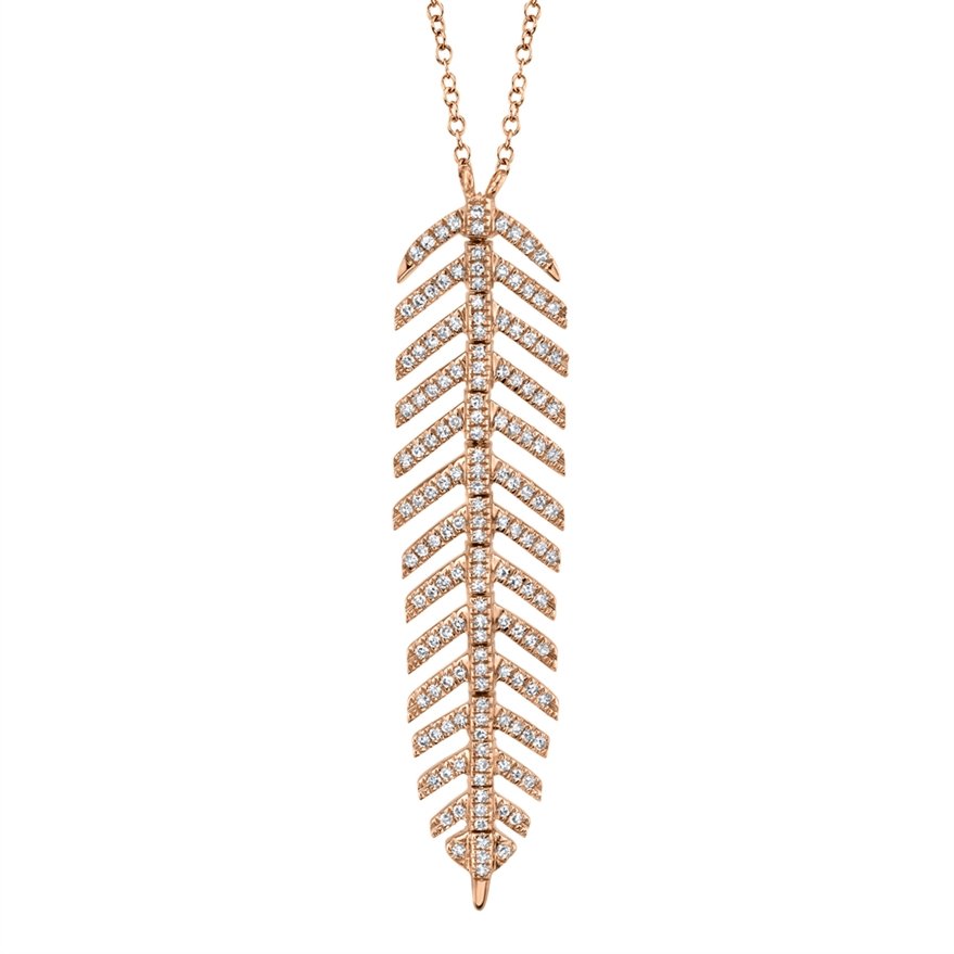 14KT Gold 0.29 CTW Diamond Feather Necklace Rose