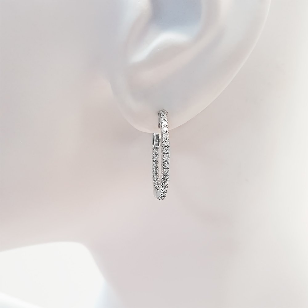 14KT White Gold .55CTW Diamond Trellis Hoop Earrings