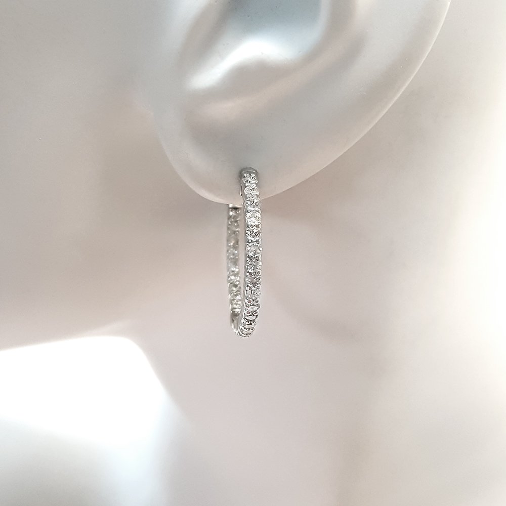 14KT White Gold 1.00CTW Diamond In/Out Hoop Earrings