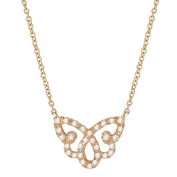 14KT YELLOW GOLD 1/10 CTW DIAMOND BUTTERFLY PETITE NECKLACE