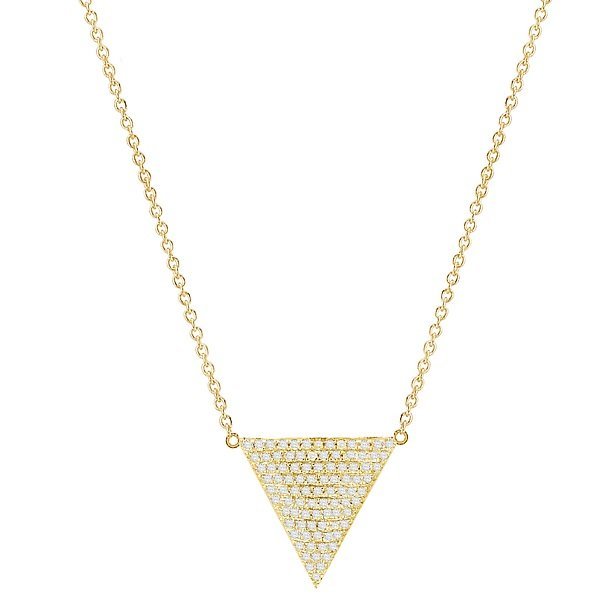 14KT Yellow Gold 1/7 CTW Pave Diamond Triangle Necklace
