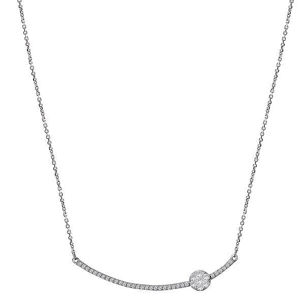 14KT White Gold 1/3 CTW Diamond Curved Bar Cluster Necklace