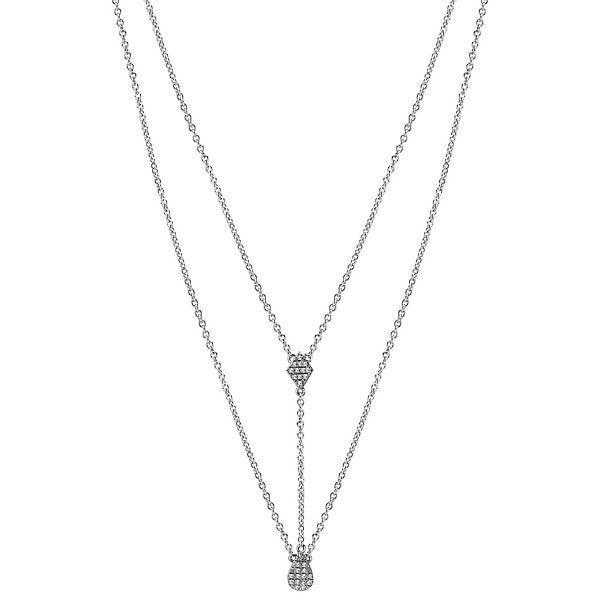 14KT White Gold .05 CTW Diamond Double Layered Necklace