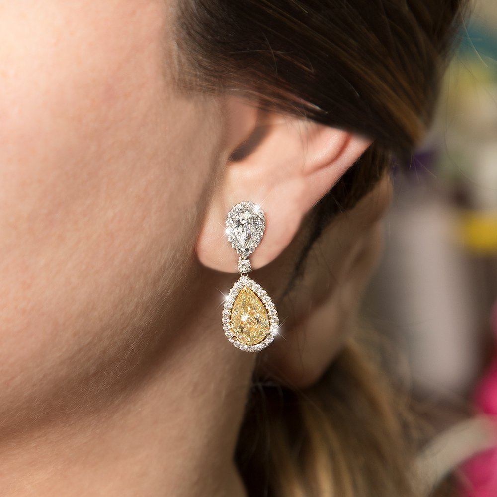 18KT 10.47 CTW White & Fancy Yellow Diamond Drop Earrings