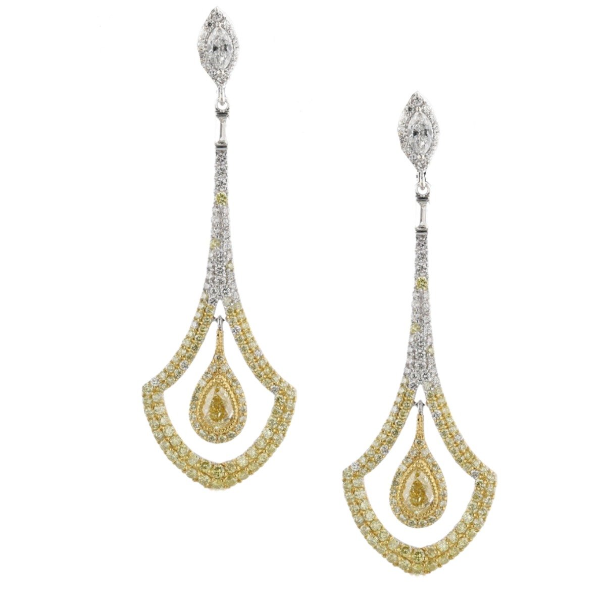 18KT White Gold 4.52 CTW White & Fancy Yellow Diamond Drop Earrings