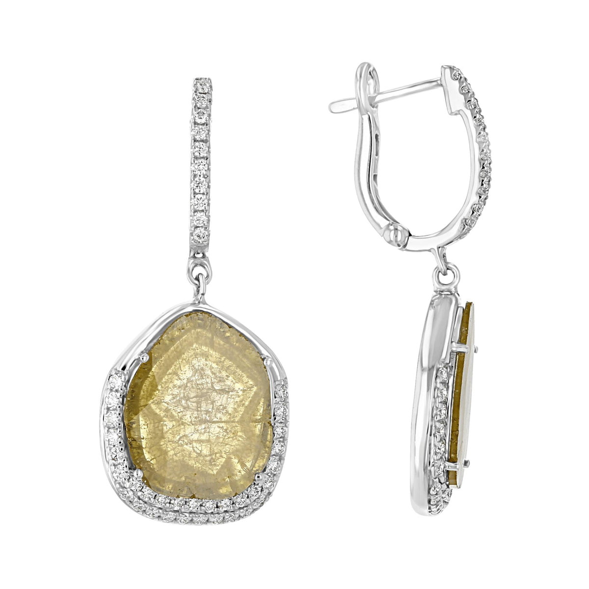 18KT White Gold 3.54 CTW Yellow Diamond Slice Drop Earrings