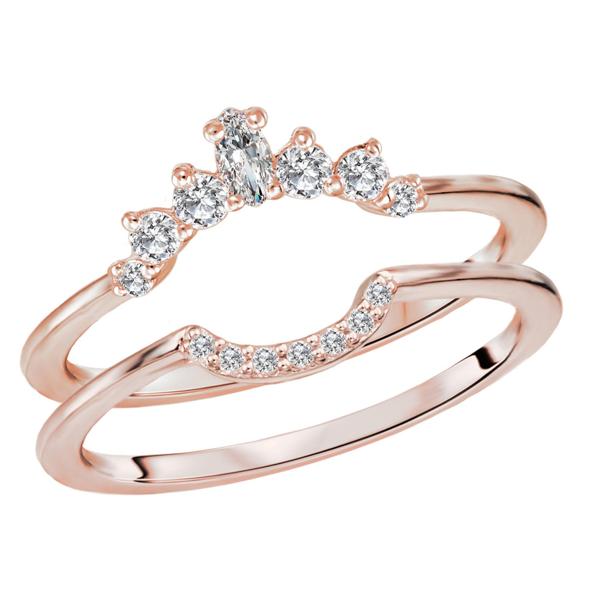 14KT Gold 1/4 CTW Diamond Curved Nesting Band Rose / 4,Rose / 4.5,Rose / 5,Rose / 5.5,Rose / 6,Rose / 6.5,Rose / 7,Rose / 7.5,Rose / 8,Rose / 8.5,Rose / 9
