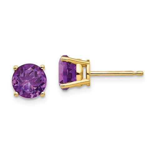 14KT GOLD 1.40 CTW ROUND AMETHYST EARRINGS Yellow