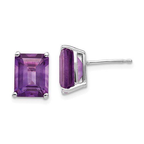 14KT GOLD 4.50 CTW EMERALD CUT AMETHYST EARRINGS White