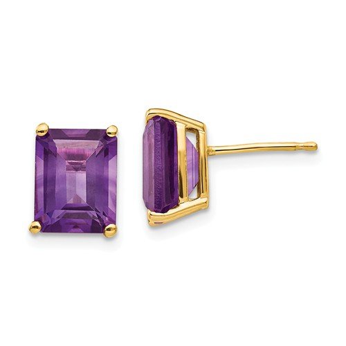 14KT GOLD 4.50 CTW EMERALD CUT AMETHYST EARRINGS Yellow