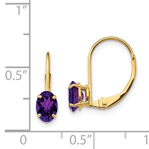 14KT GOLD 0.90 CTW OVAL AMETHYST LEVERBACK EARRINGS Yellow,White