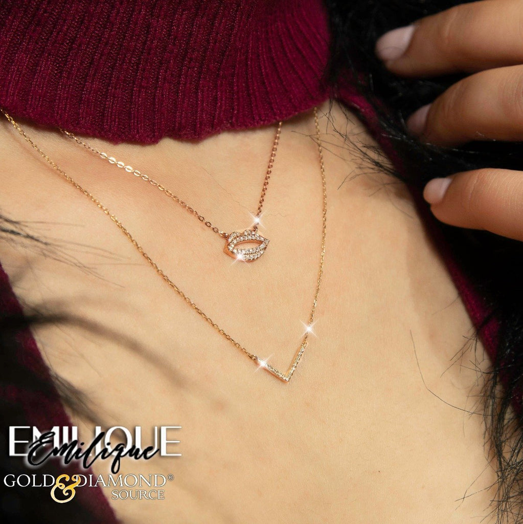 Emilique 14Kt Rose Gold 1/10 CTW Diamond Pave Lips Necklace Rose