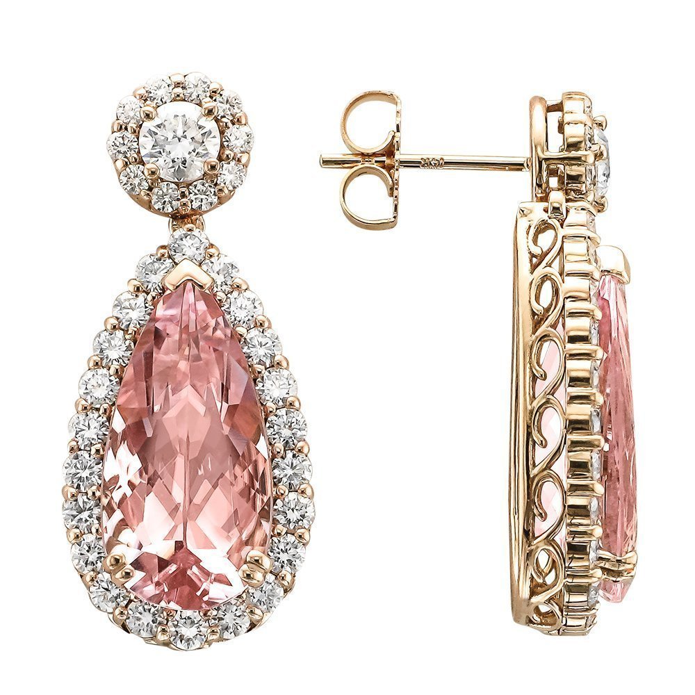 Juleve 18kt Rose Gold 10.48 ctw Morganite & 2.76 ctw Diamond Earrings