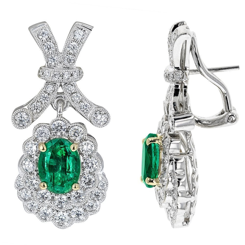 Juleve 18KT Two-Tone Oval Emerald & Diamond Earrings