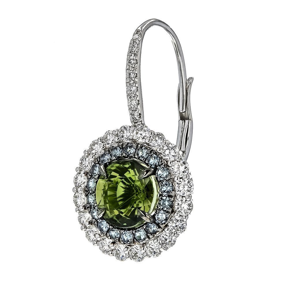 JULEVE 18KT WHITE GOLD TOURMALINE, DIAMOND, & GARNET EARRINGS