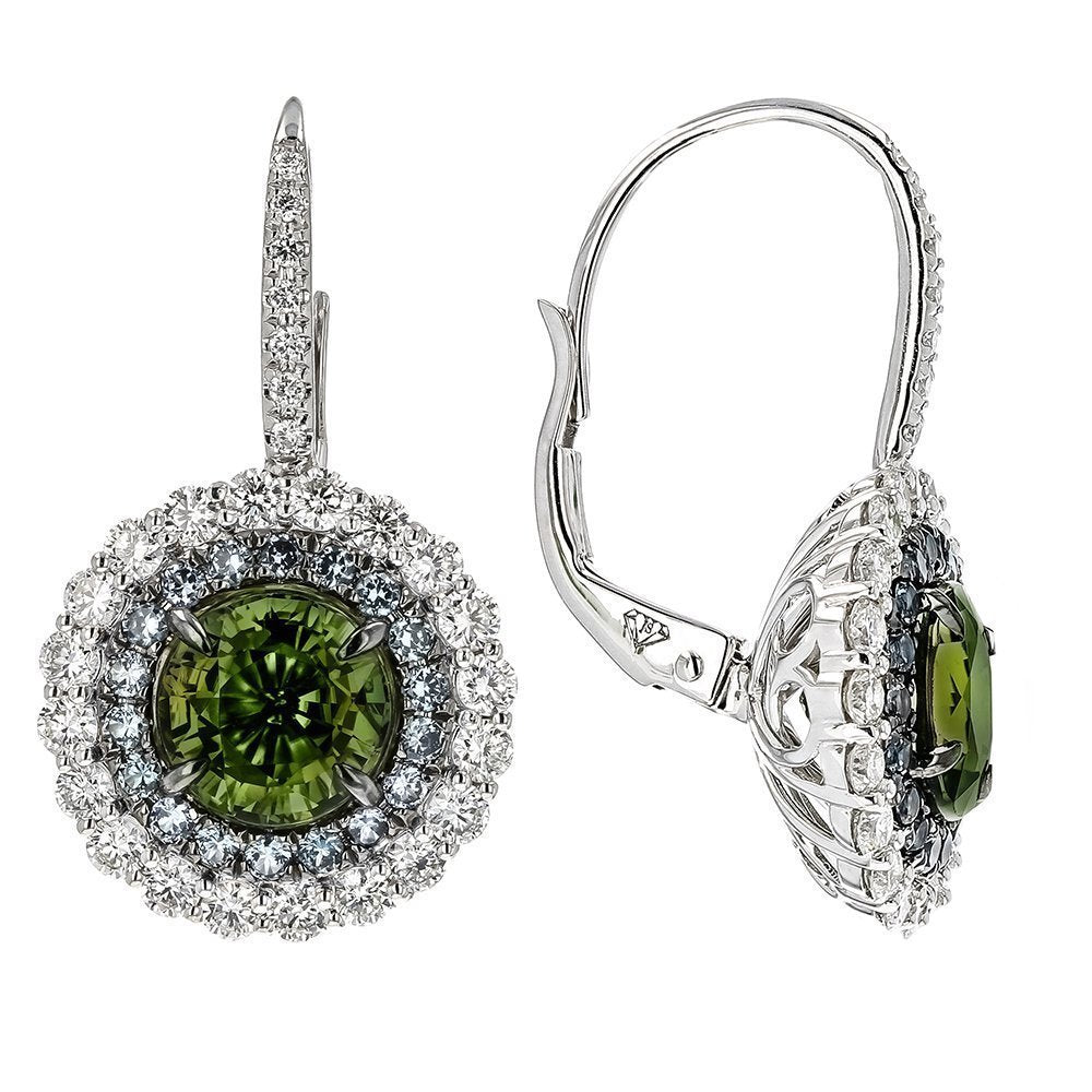 JULEVE 18KT WHITE GOLD TOURMALINE, DIAMOND, & GARNET EARRINGS
