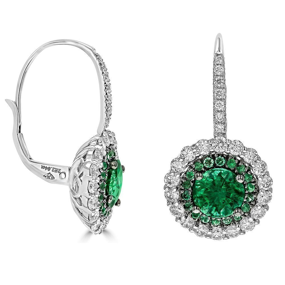 Juleve 2.34 CTW Emerald & 1.16 CTW Diamond Halo Drop Earrings