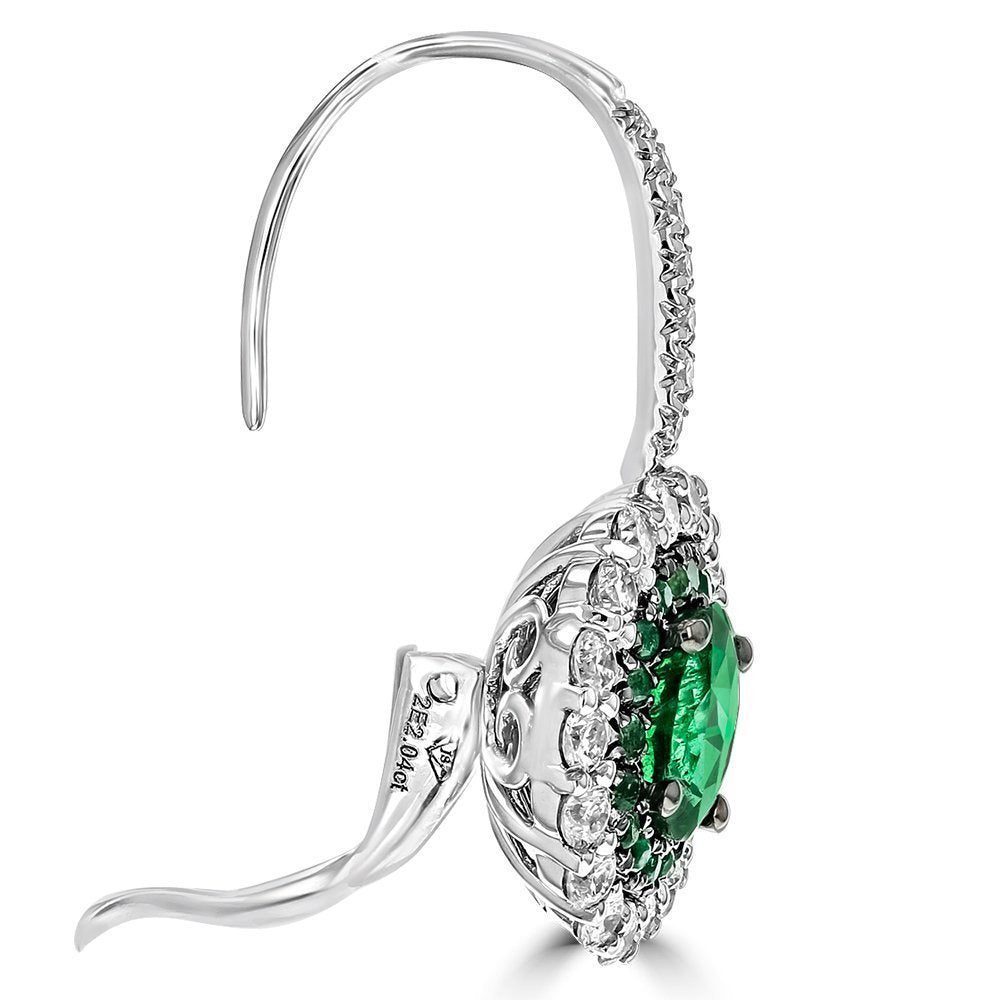 Juleve 2.34 CTW Emerald & 1.16 CTW Diamond Halo Drop Earrings