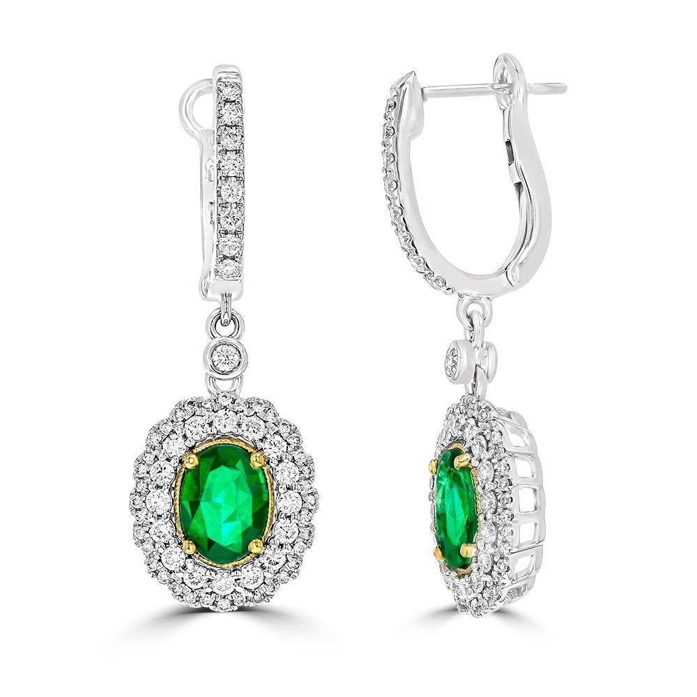 Juleve 18KT Emerald & Diamond Halo Drop Earrings