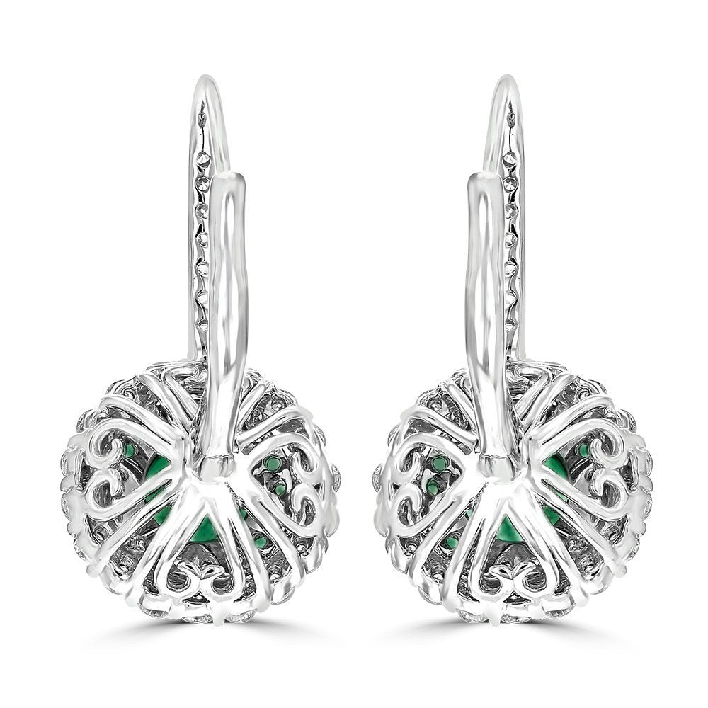 Juleve 1.69 CTW Emerald & 1.01 CTW Diamond Halo Drop Earrings