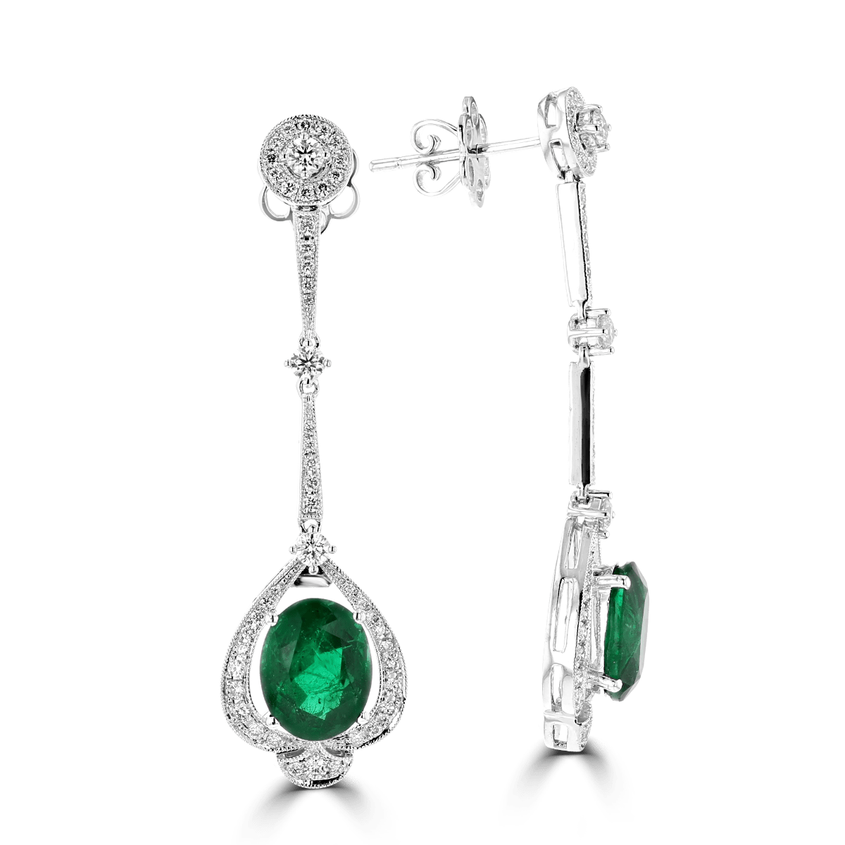 Juleve 18KT 3.95 CTW Emerald & .76 CTW Diamond Drop Earrings