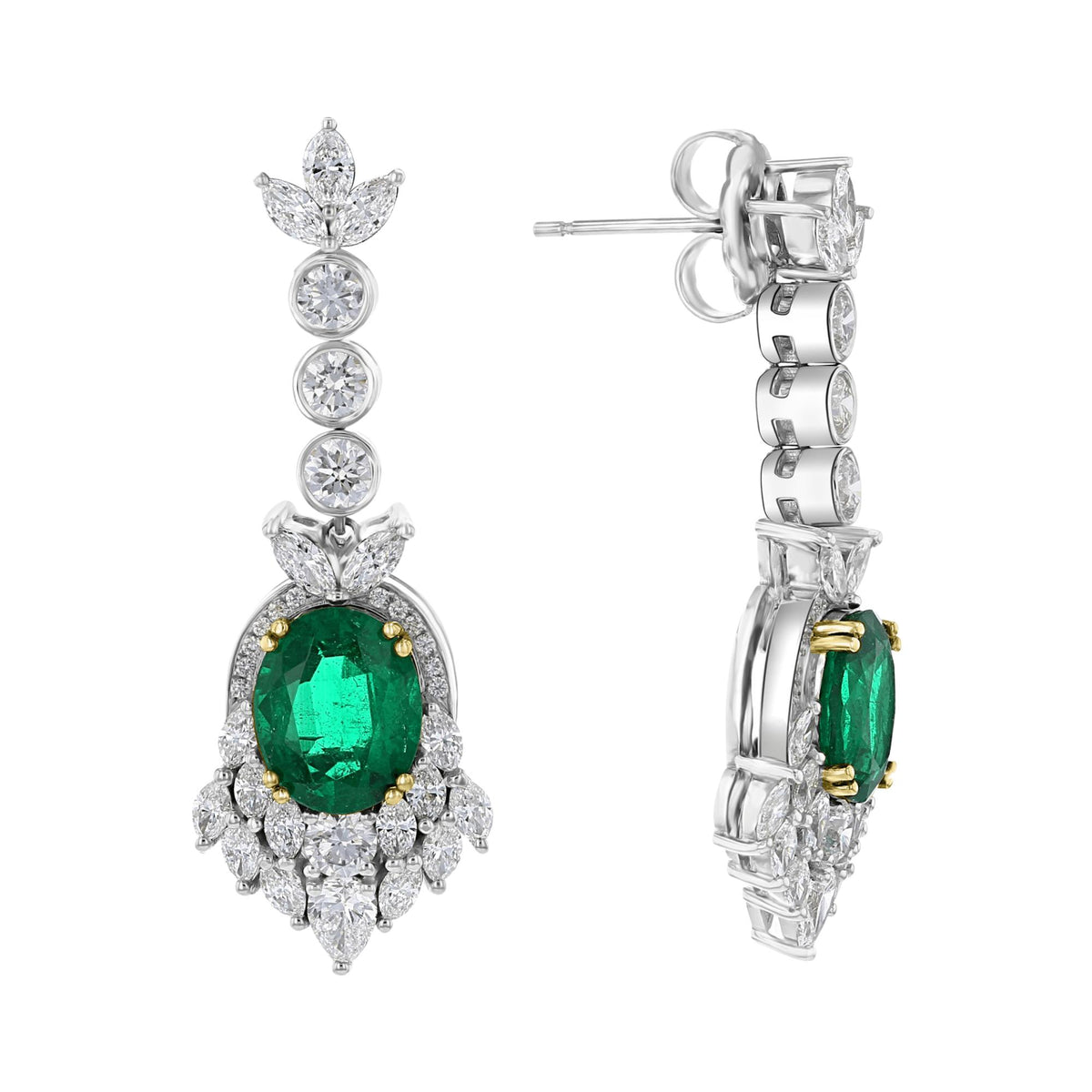 Juleve 4.99 CTW Emerald & 3.92 CTW Diamond Halo Drop Earrings