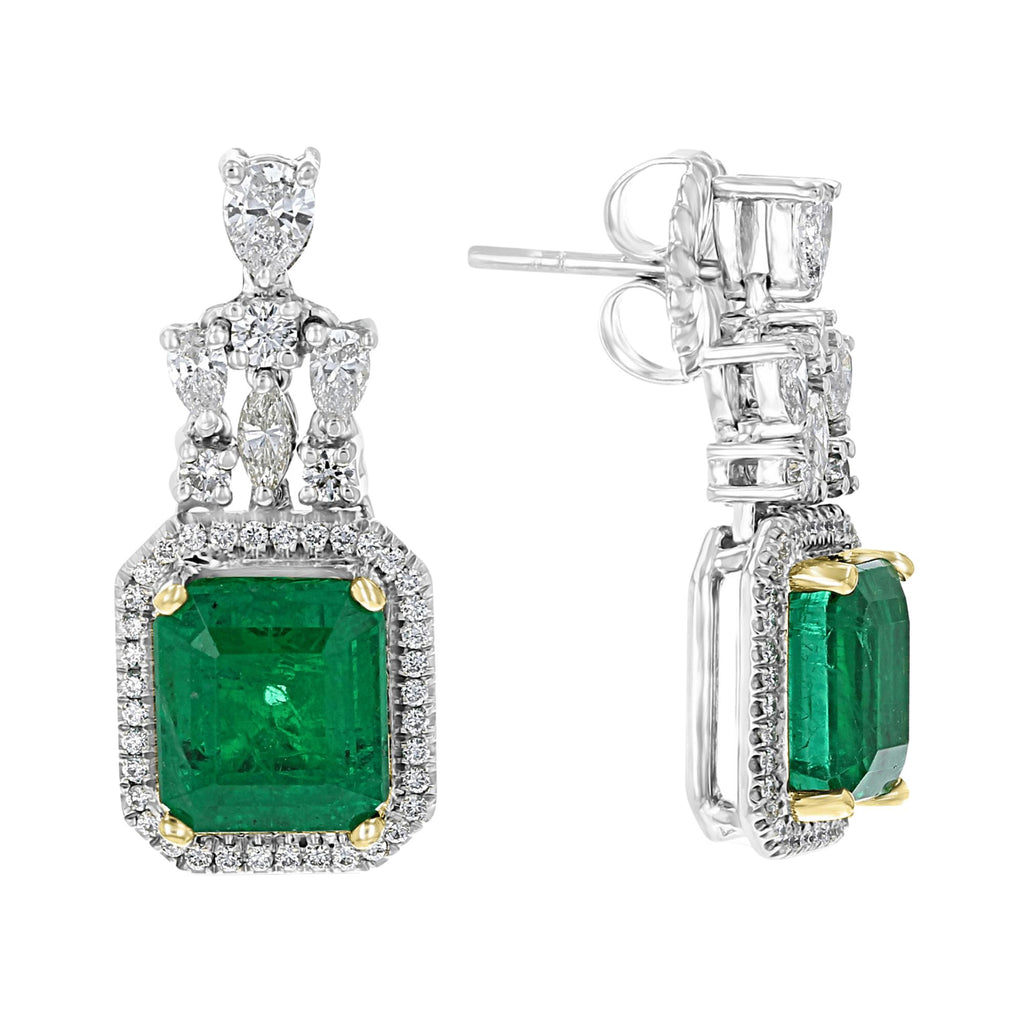 Juleve 7.31 CTW Emerald & 1.55 CTW Diamond Halo Drop Earrings
