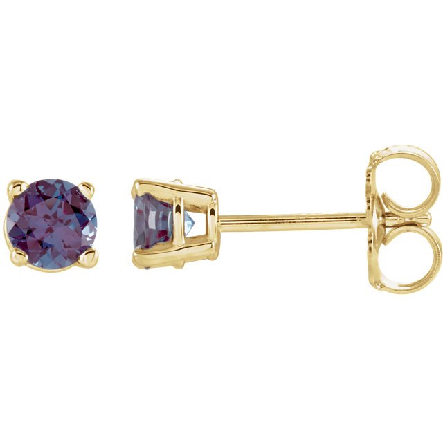 14KT GOLD 0.62 CTW ROUND LAB ALEXANDRITE STUD EARRINGS Yellow