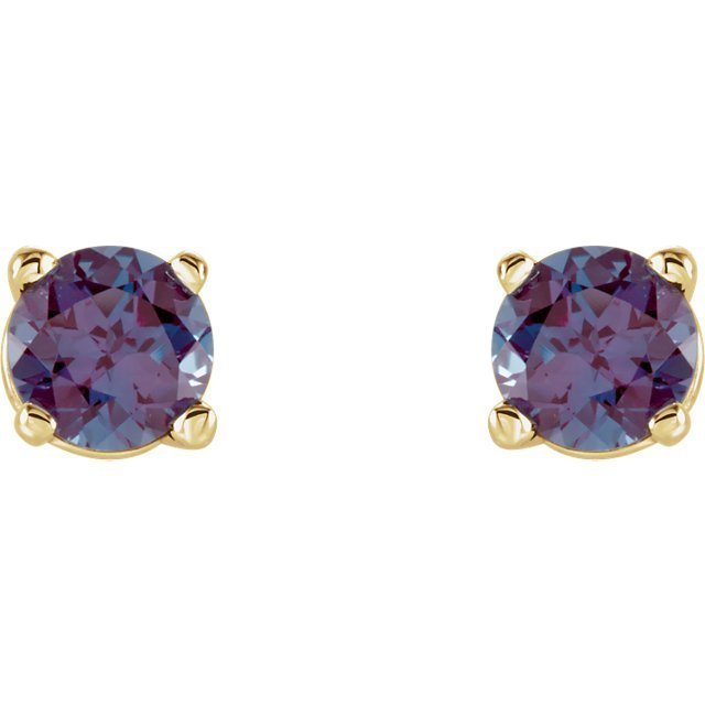 14KT GOLD 0.62 CTW ROUND LAB ALEXANDRITE STUD EARRINGS Rose,White,Yellow