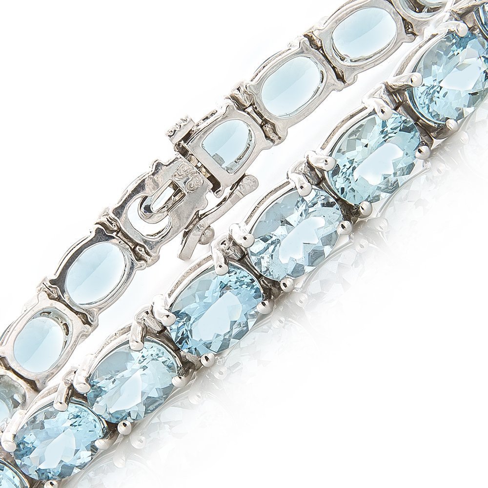 18ct White Gold Aquamarine Diamond Bracelet - Jewellery Finder & Co Ltd