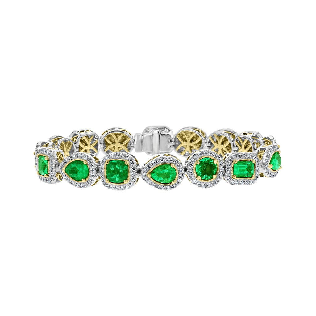 18KT Two-Tone Gold 9.73 CTW Emerald & 2.43 CTW Diamond Halo Bracelet