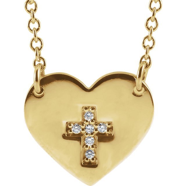 Diamond Heart With Cross Necklace 14KT Gold / Rose,14KT Gold / White,14KT Gold / Yellow,Sterling Silver / Silver