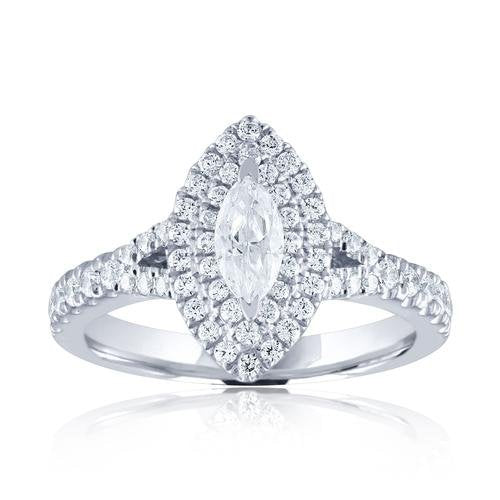 14KT WHITE GOLD 1 CTW DIAMOND DOUBLE MARQUISE HALO Y-SHANK RING 4,4.5,5,5.5,6,6.5,7,7.5,8,8.5,9